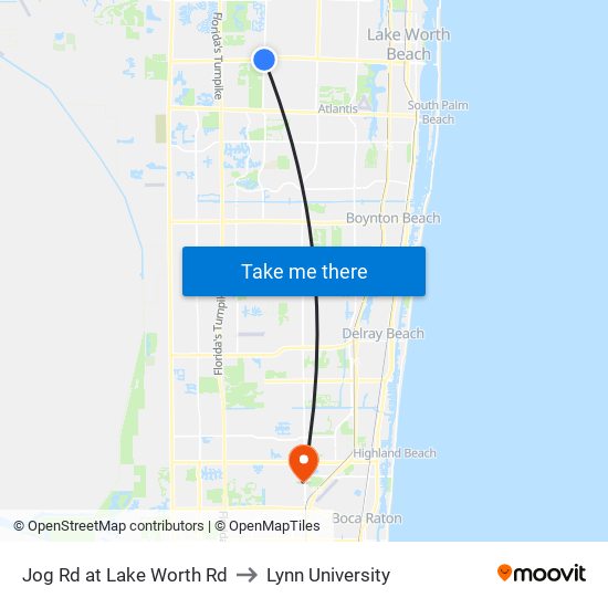 Jog Rd at Lake Worth Rd to Lynn University map
