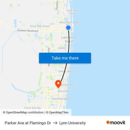 Parker Ave at Flamingo Dr to Lynn University map