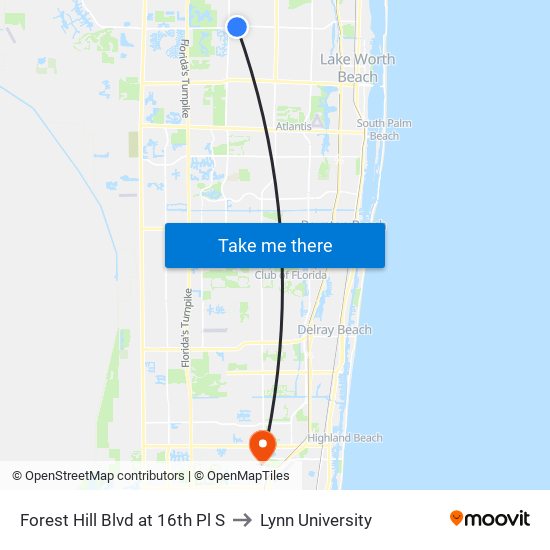 Forest Hill Blvd at 16th Pl S to Lynn University map