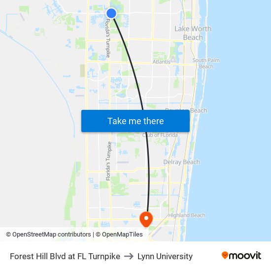 Forest Hill Blvd at FL Turnpike to Lynn University map