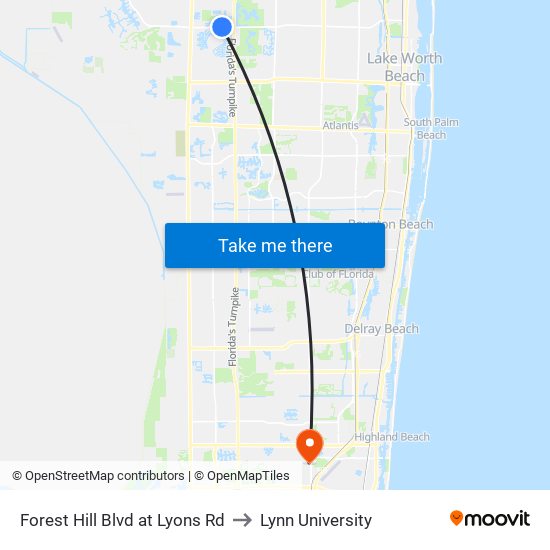 Forest Hill Blvd at Lyons Rd to Lynn University map