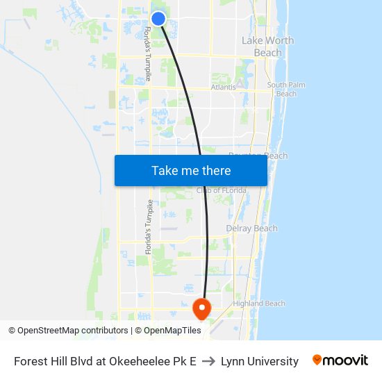 Forest Hill Blvd at Okeeheelee Pk E to Lynn University map