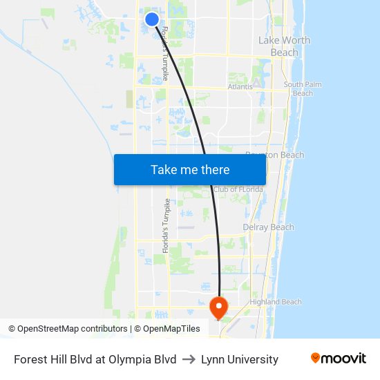 Forest Hill Blvd at Olympia Blvd to Lynn University map