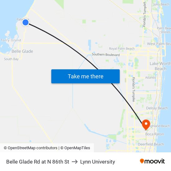 Belle Glade Rd at N 86th St to Lynn University map