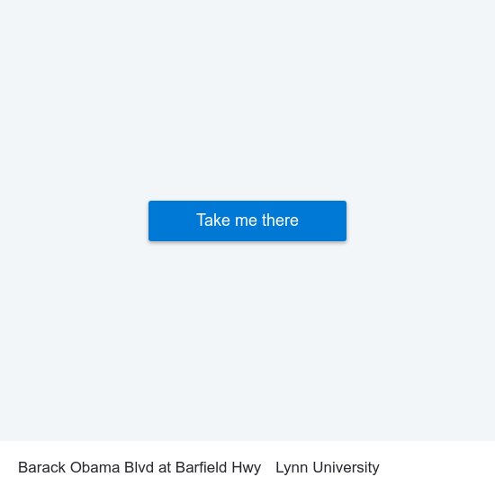 Barack Obama Blvd at Barfield Hwy to Lynn University map