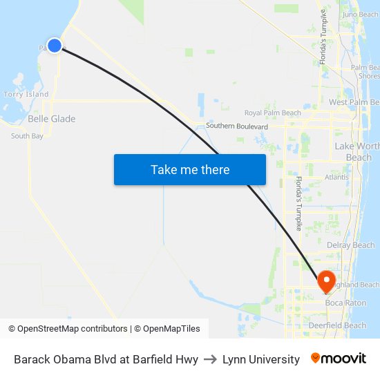 Barack Obama Blvd at Barfield Hwy to Lynn University map