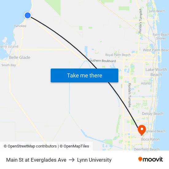 Main St at Everglades Ave to Lynn University map