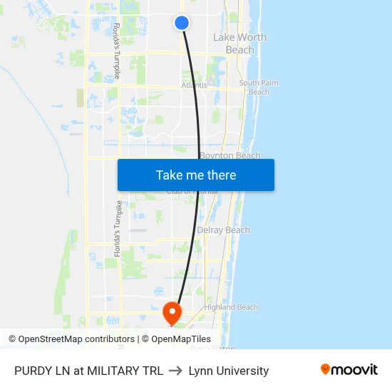 PURDY LN at  MILITARY TRL to Lynn University map