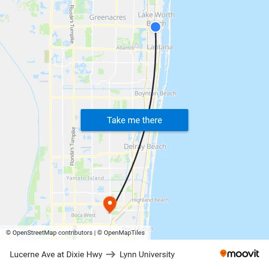 Lucerne Ave at Dixie Hwy to Lynn University map