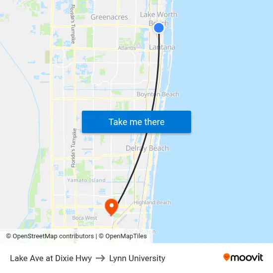 Lake Ave at Dixie Hwy to Lynn University map