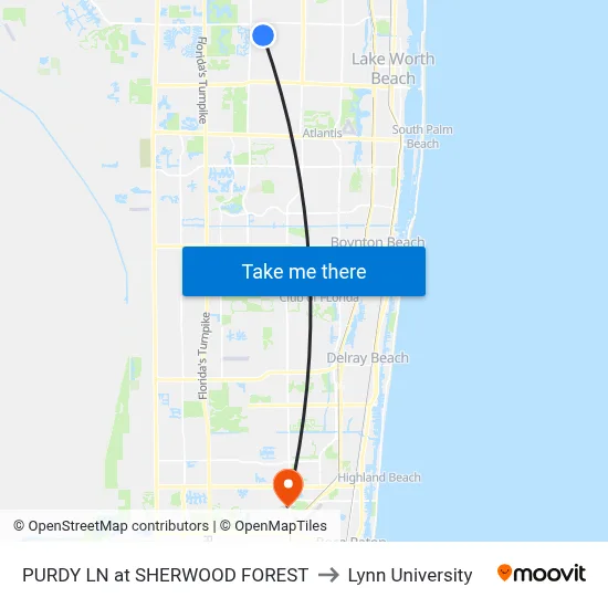 PURDY LN at SHERWOOD FOREST to Lynn University map