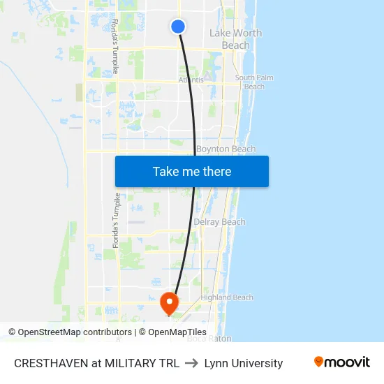 CRESTHAVEN at  MILITARY TRL to Lynn University map