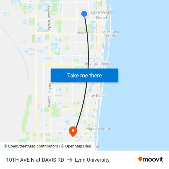 10TH AVE N at  DAVIS RD to Lynn University map