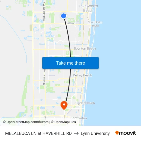 MELALEUCA LN at  HAVERHILL RD to Lynn University map
