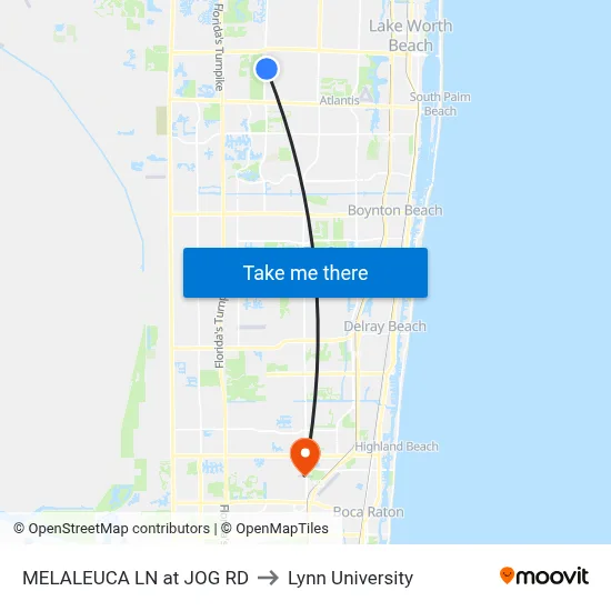MELALEUCA LN at JOG RD to Lynn University map