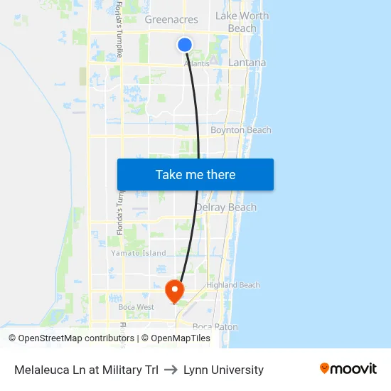 Melaleuca Ln at Military Trl to Lynn University map