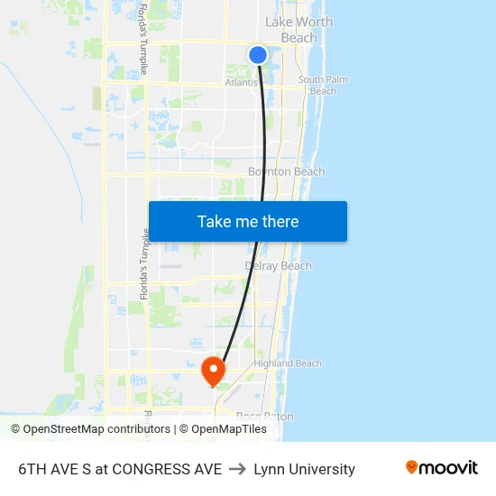 6TH AVE S at CONGRESS AVE to Lynn University map