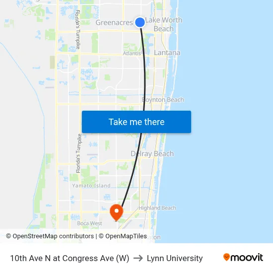 10th Ave N at Congress Ave (W) to Lynn University map