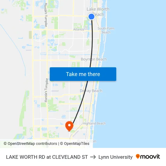 LAKE WORTH RD at CLEVELAND ST to Lynn University map