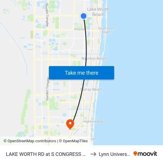 LAKE WORTH RD at S CONGRESS AVE to Lynn University map