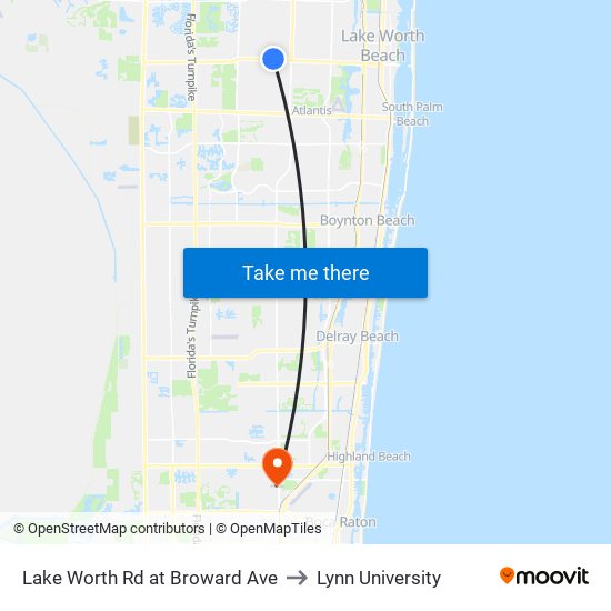 Lake Worth Rd at Broward Ave to Lynn University map