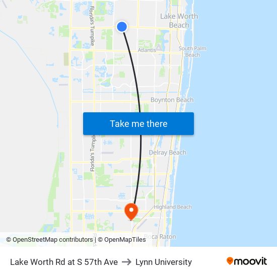 Lake Worth Rd at S 57th Ave to Lynn University map