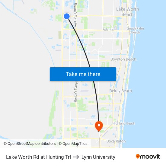 Lake Worth Rd at  Hunting Trl to Lynn University map