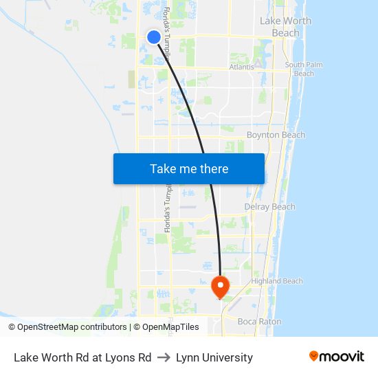 Lake Worth Rd at Lyons Rd to Lynn University map
