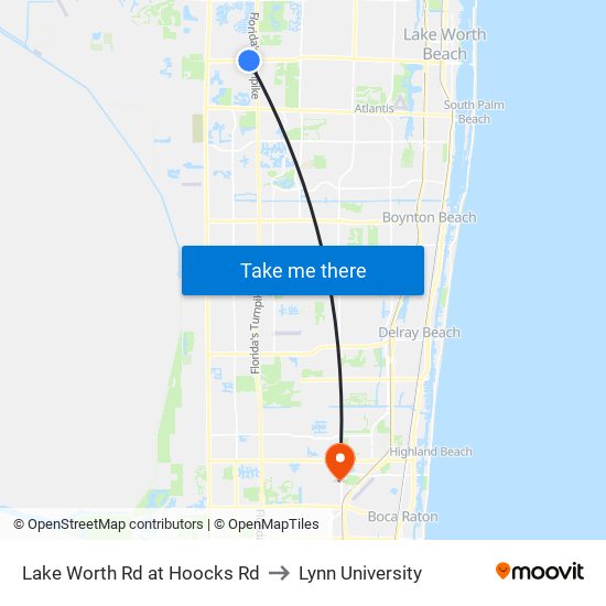 Lake Worth Rd at Hoocks Rd to Lynn University map