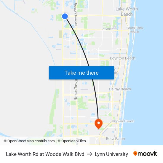 Lake Worth Rd at  Woods Walk Blvd to Lynn University map