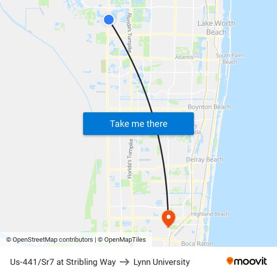 Us-441/Sr7 at Stribling Way to Lynn University map