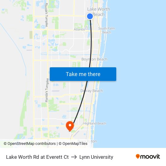 Lake Worth Rd at Everett Ct to Lynn University map