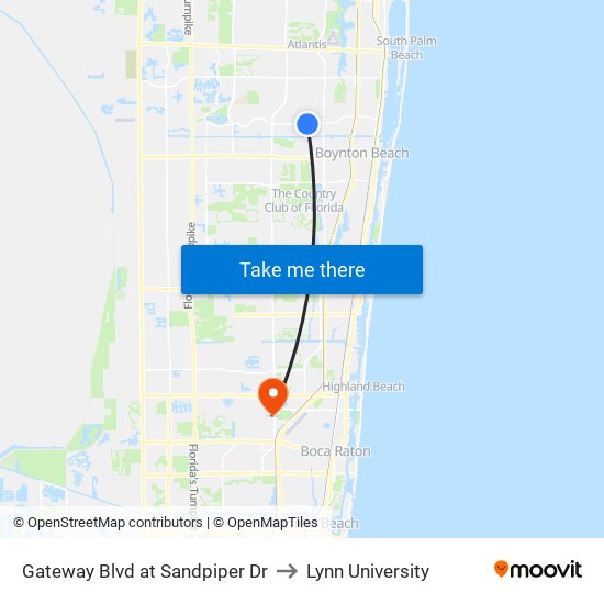 Gateway Blvd at  Sandpiper Dr to Lynn University map