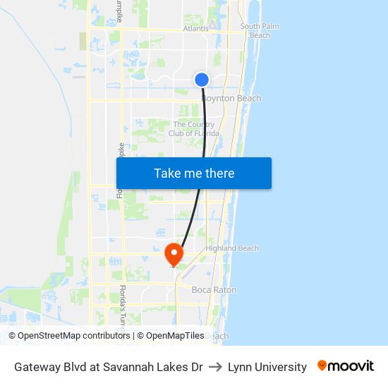 Gateway Blvd at  Savannah Lakes Dr to Lynn University map