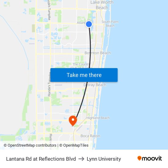 Lantana Rd at  Reflections Blvd to Lynn University map