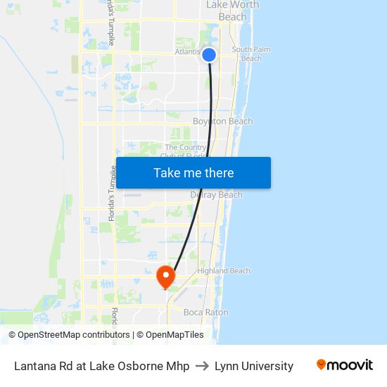 LANTANA RD at  LAKE OSBORNE MHP to Lynn University map