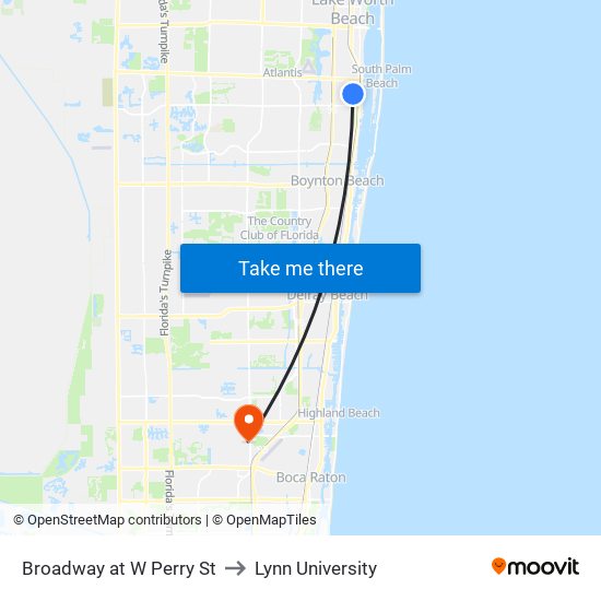Broadway at W Perry St to Lynn University map
