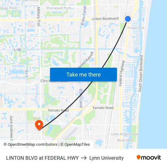 LINTON BLVD at  FEDERAL HWY to Lynn University map