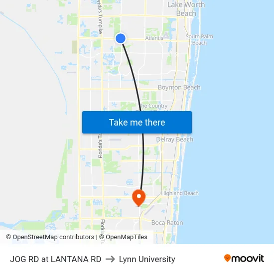 JOG RD at LANTANA RD to Lynn University map