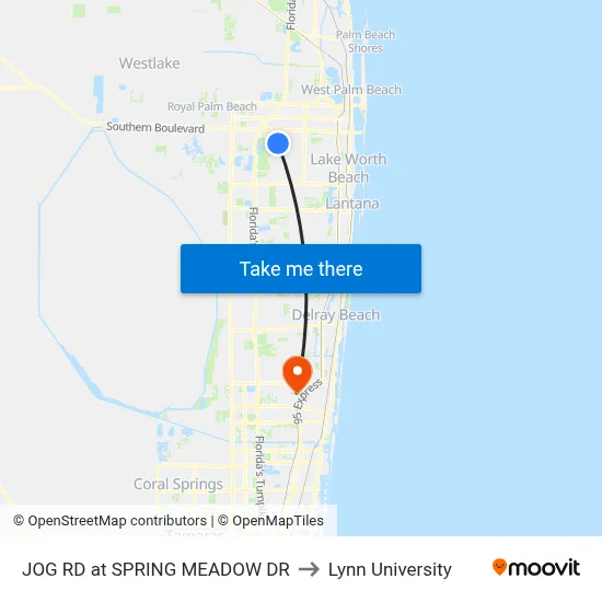 JOG RD at SPRING MEADOW DR to Lynn University map