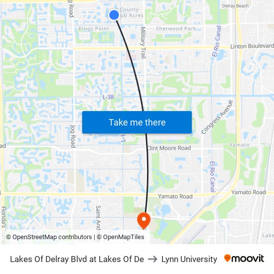 Lakes Of Delray Blvd at  Lakes Of De to Lynn University map