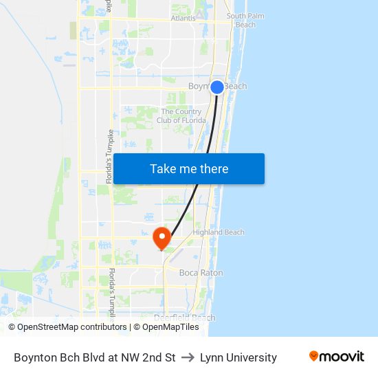 Boynton Bch Blvd at NW 2nd St to Lynn University map