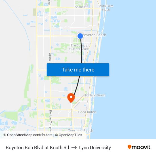 Boynton Bch Blvd at Knuth Rd to Lynn University map