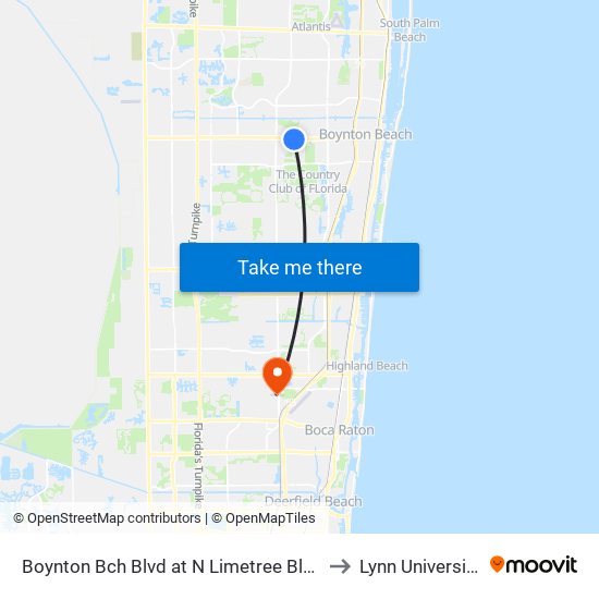 Boynton Bch Blvd at N Limetree Blvd to Lynn University map