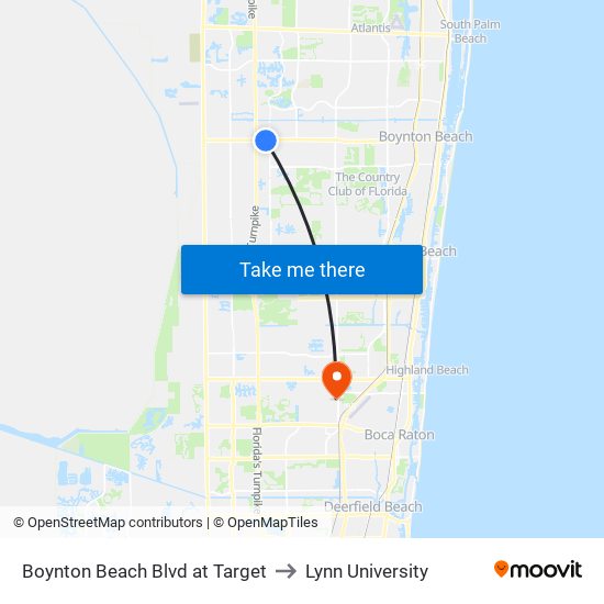 Boynton Beach Blvd at Target to Lynn University map