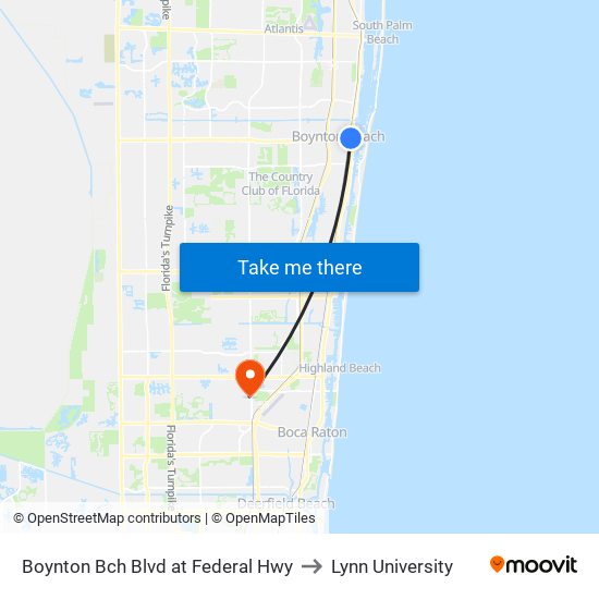 Boynton Bch Blvd at Federal Hwy to Lynn University map