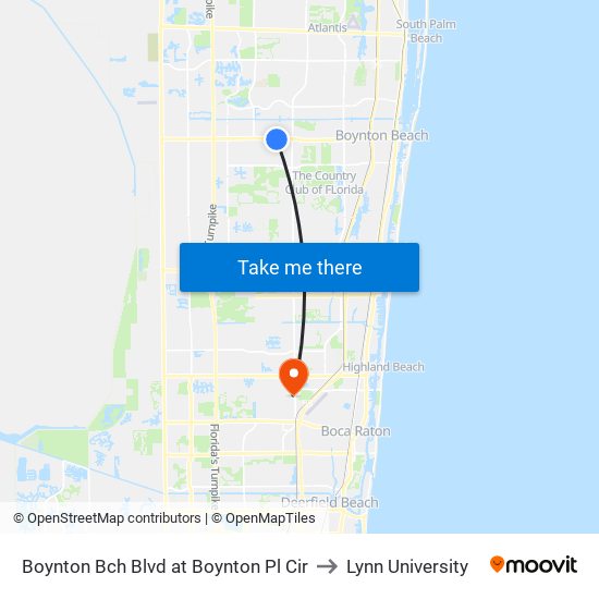 BOYNTON BCH BLVD at BOYNTON PL CIR to Lynn University map