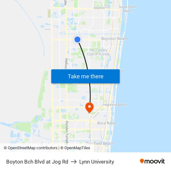 Boyton Bch Blvd at Jog Rd to Lynn University map