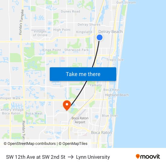 SW 12TH AVE at SW 2ND ST to Lynn University map