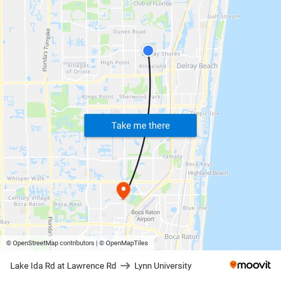 LAKE IDA RD at  LAWRENCE RD to Lynn University map